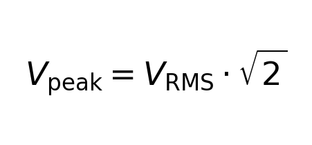 V_peak = V_RMS * sqrt(2)